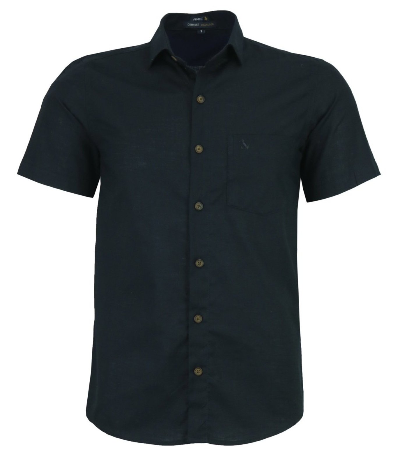 Camisa Social Amil Comfort Ciano Algodão C/Bolso Manga Curta Luxo Preto