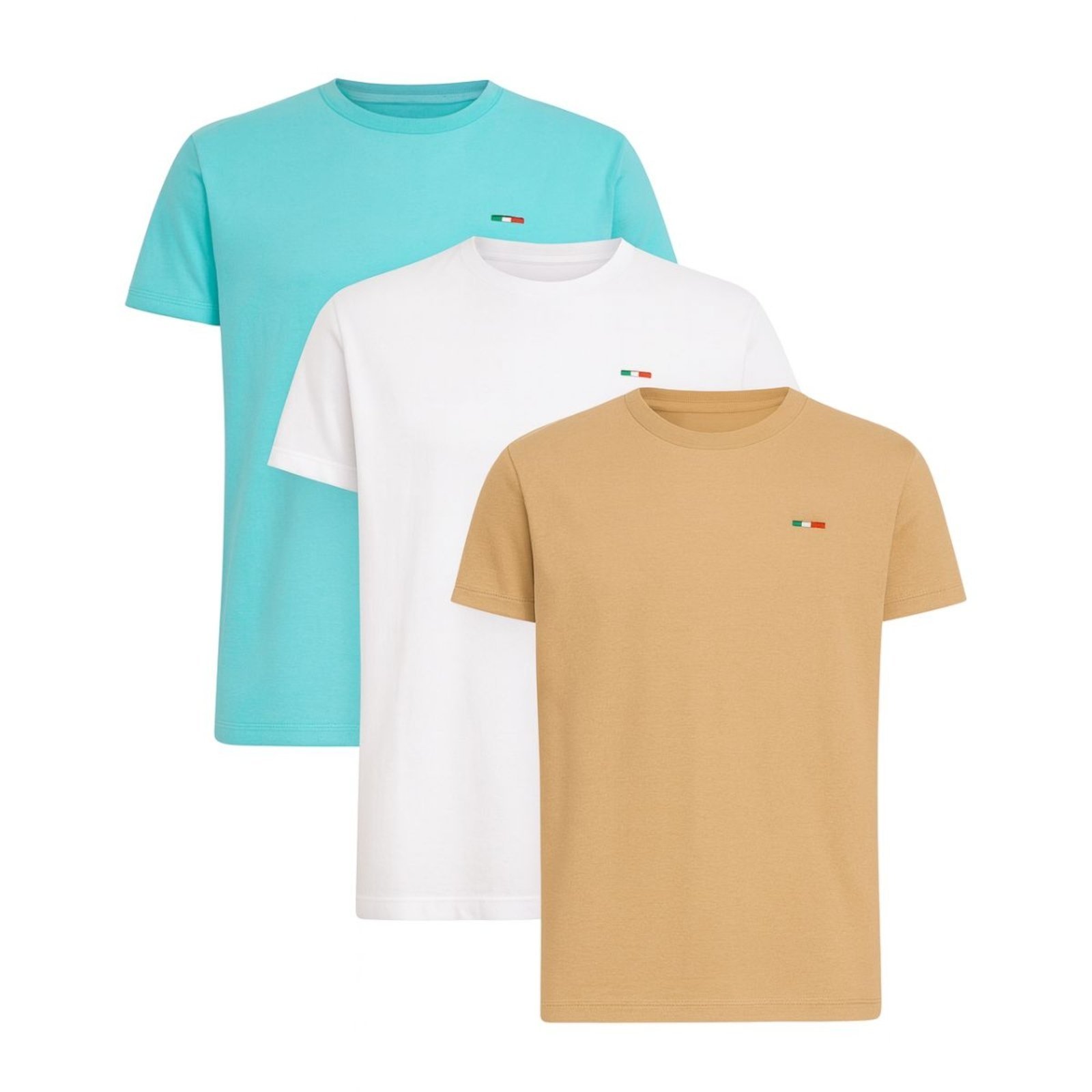 Kit 3 Peças Camisetas Básicas Masculina em Algodão Premium no Estilo Tommy Bordado Itália Bege