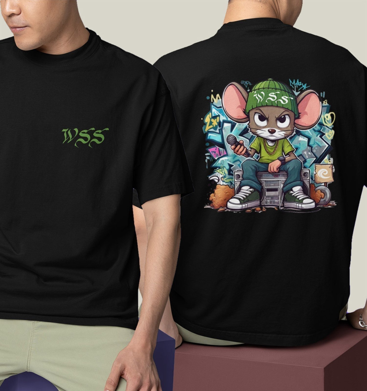 Camiseta Oversized Masculina Preta Algodão Prime WSS Street Rat Preto