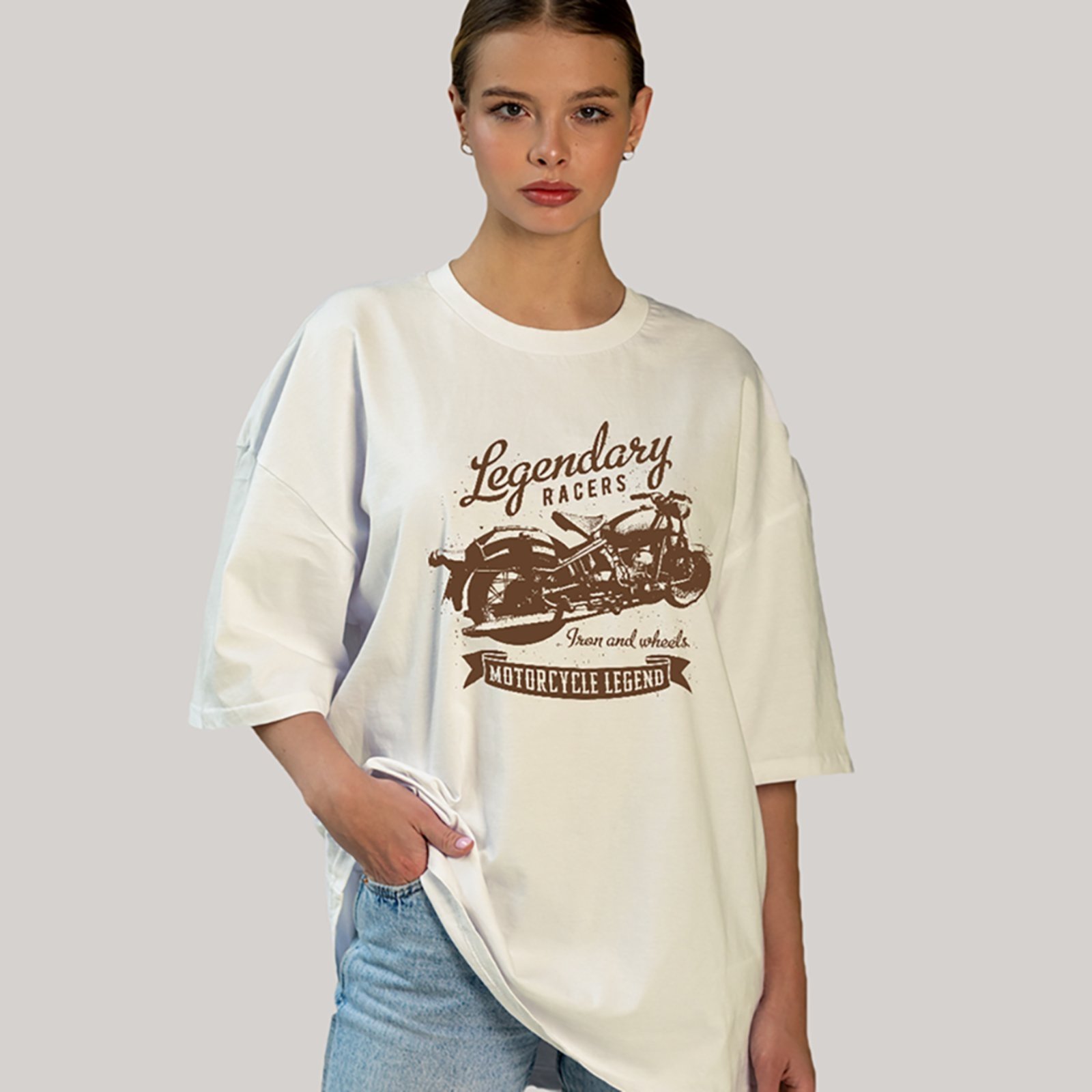 Camiseta Ousy Unissex Streetwear Legendary Racers Motorcycle Legend Oversized Off White