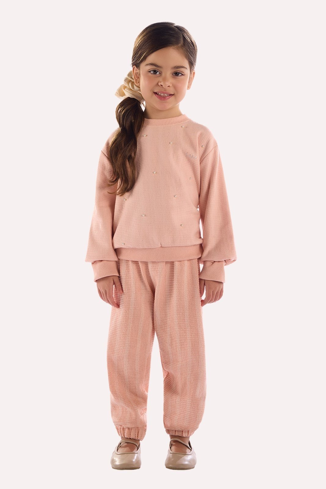 Infantil - Conjunto Pêssego Blusão e Calça em Moletom do Avesso