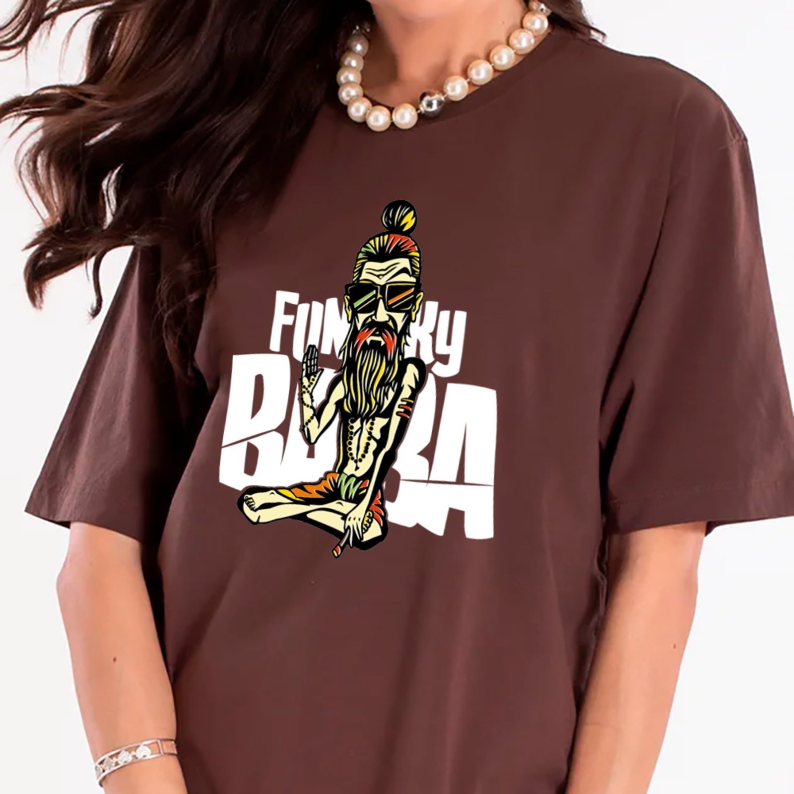 Camiseta Ousy Funky Baba Oversized Unissex Marrom