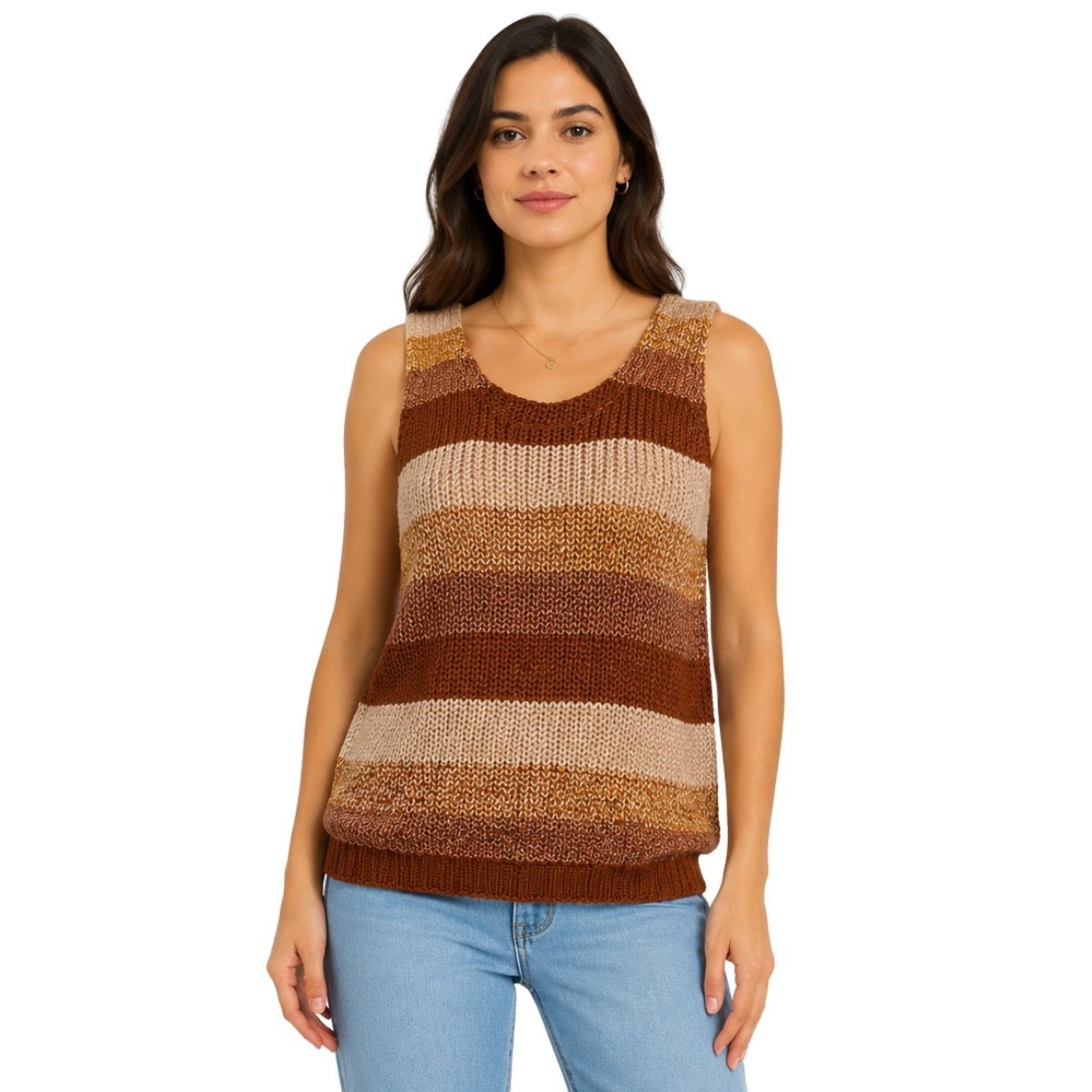 Regata Feminina Tricô Listrada Modal Casual Fashion Inverno Multicolor