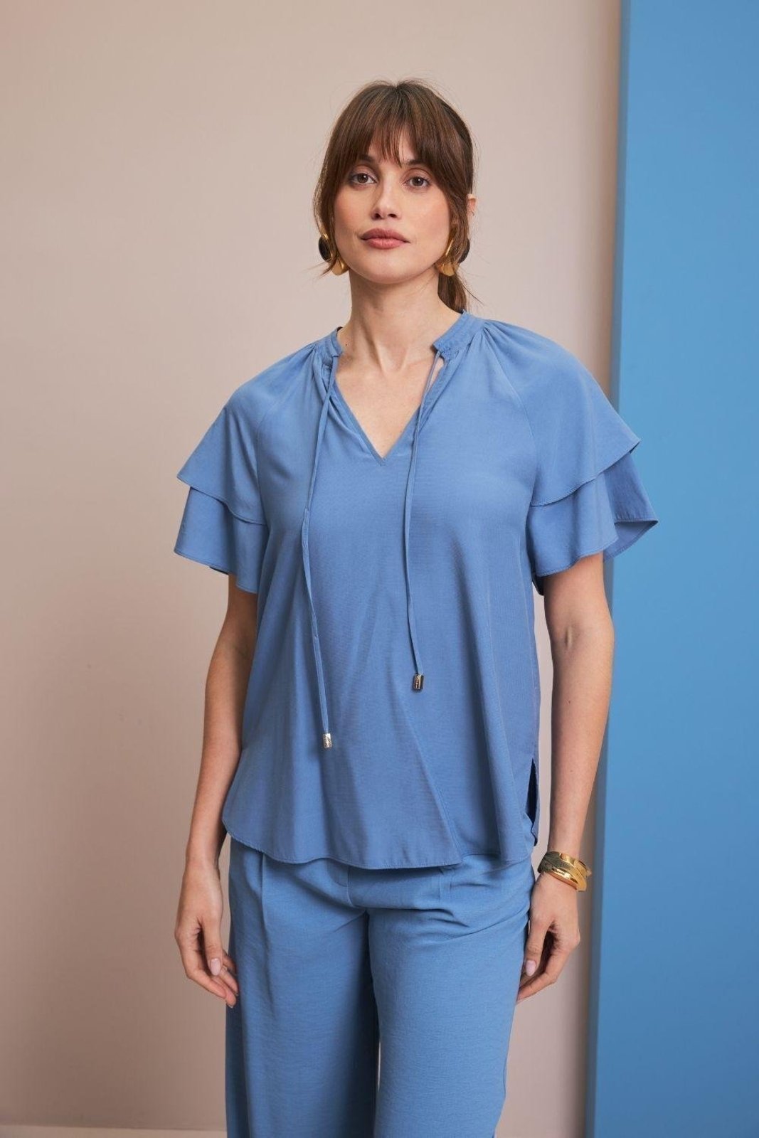 Blusa Manga Fluida Carlota Costa Azul