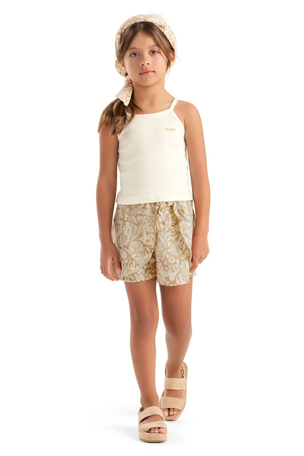Vista 3 Infantil - Conjunto Menina Estampa Coral Colorittá Bege bege coral Colorittá bege coral