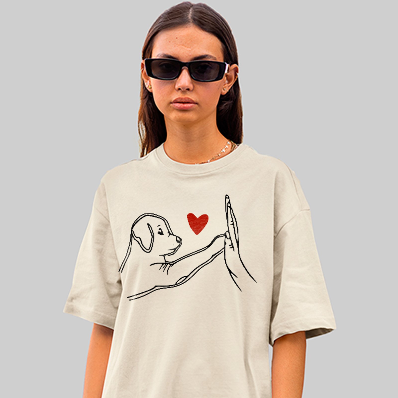 Camiseta Oversized Amor Por Cachorro Pet Love Casual Unissex Off White