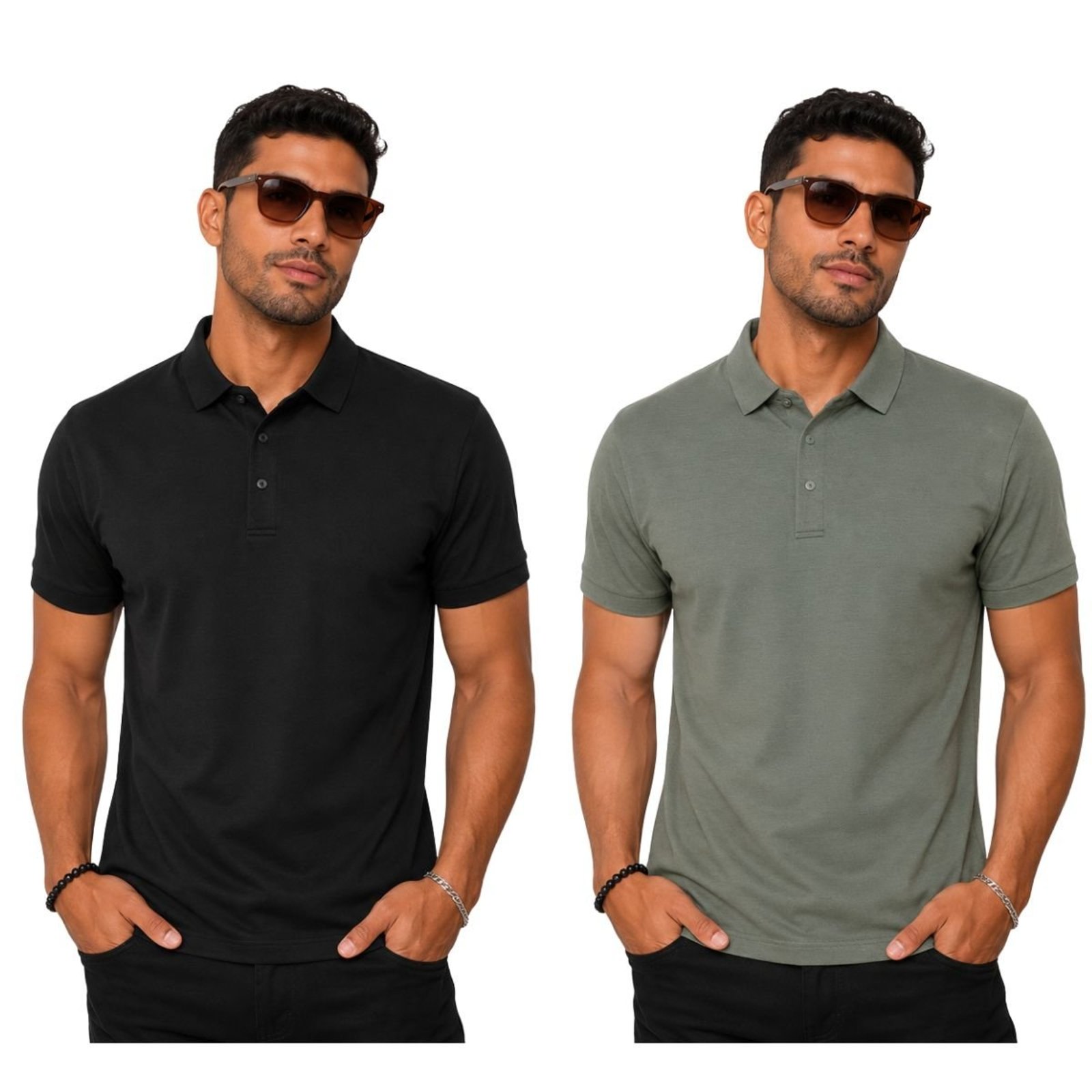 Kit 2 Camisas Polo Masculina Poliamida Premium Preto e Verde