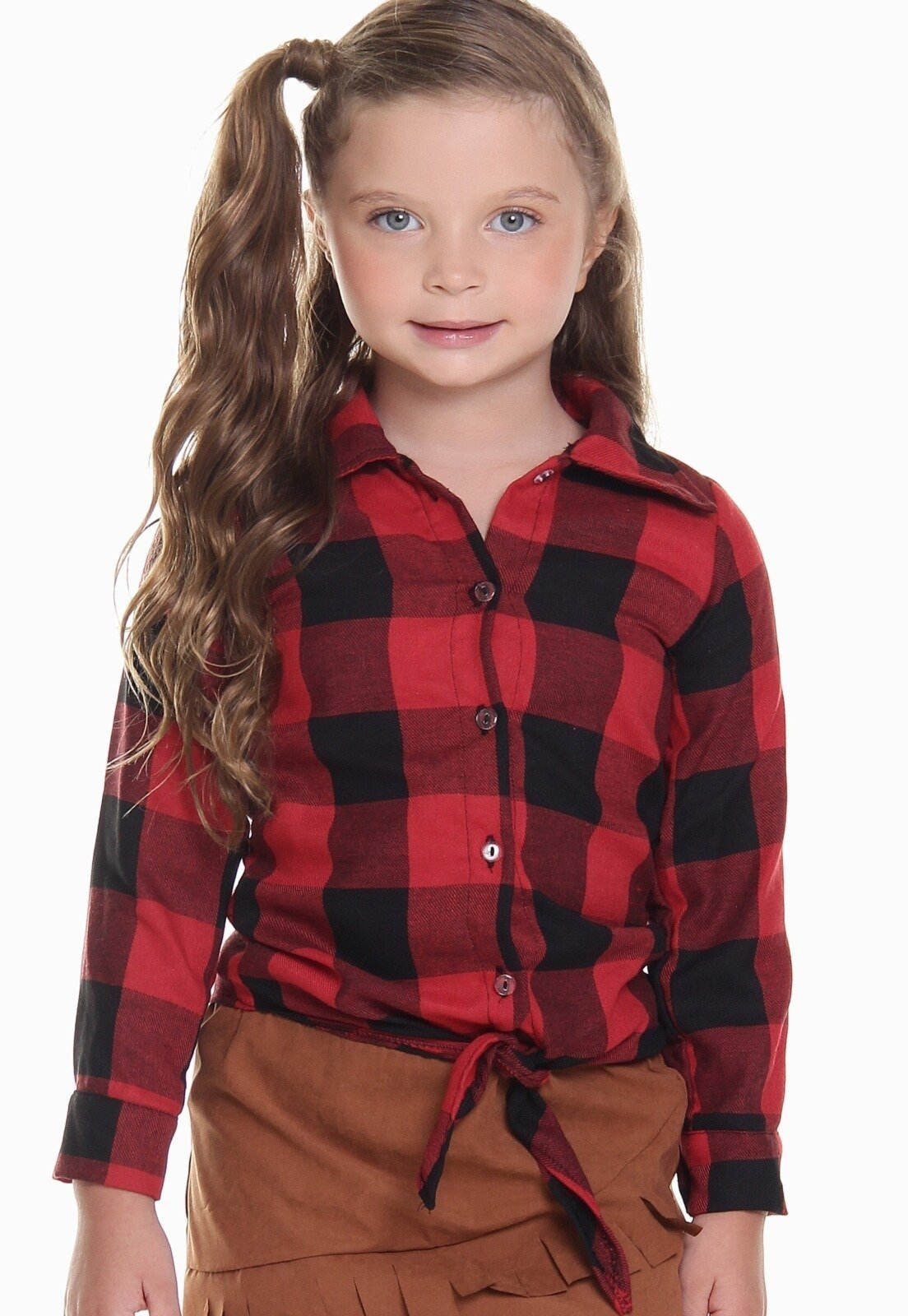 Infantil – Camisa junina feminina de flanela Vermelho Muvilê 10 Vermelho Vermelho