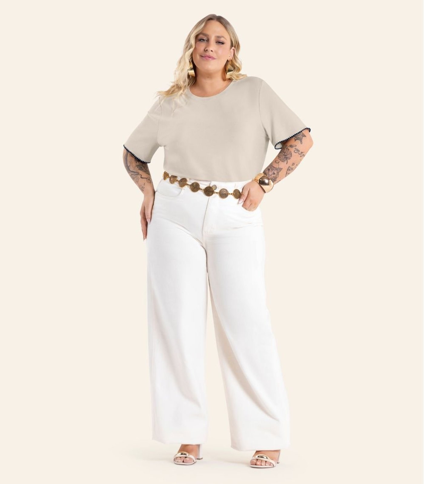 Blusa Feminina Viscose Ponto Concha Secret Glam Bege