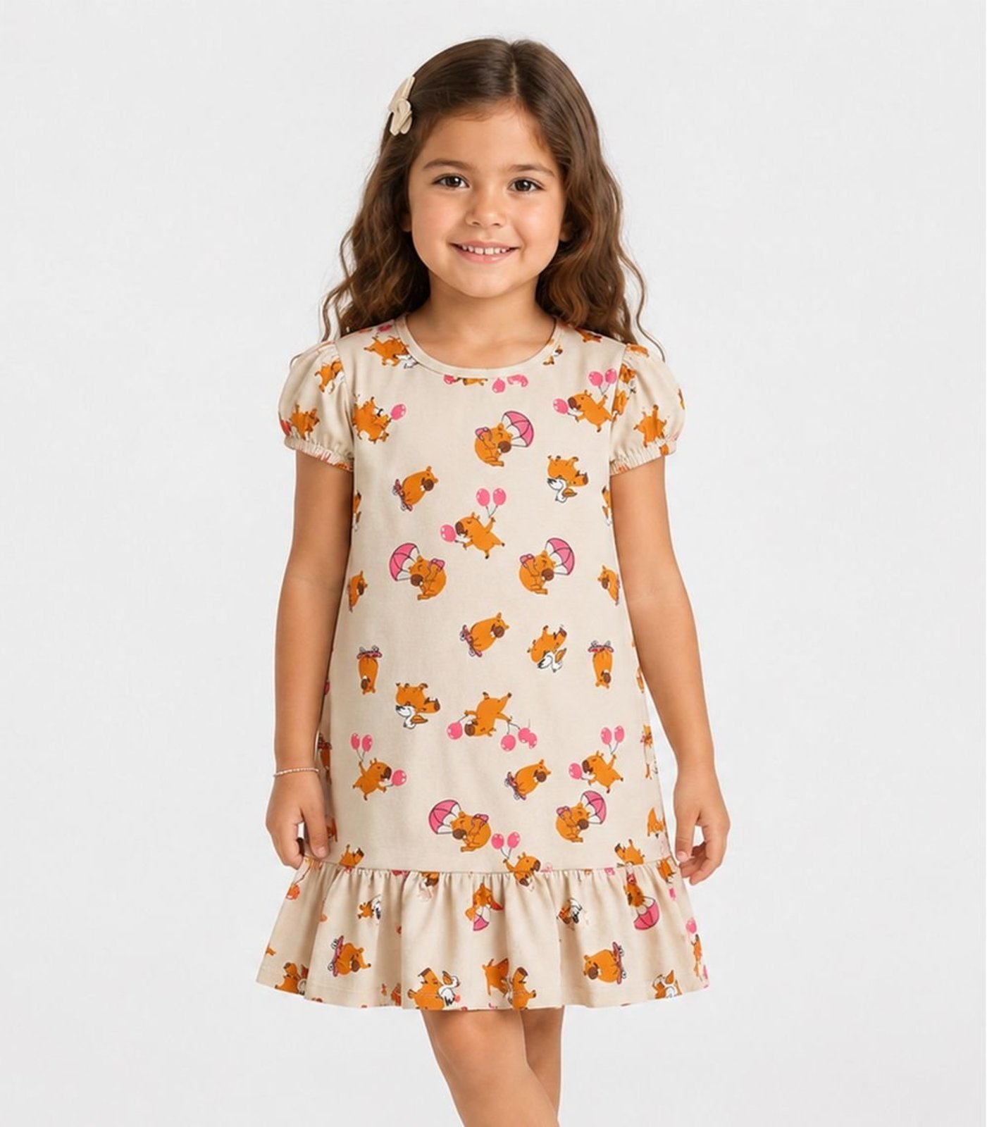 Infantil - Vestido Menina Em Cotton Leve Select Bege
