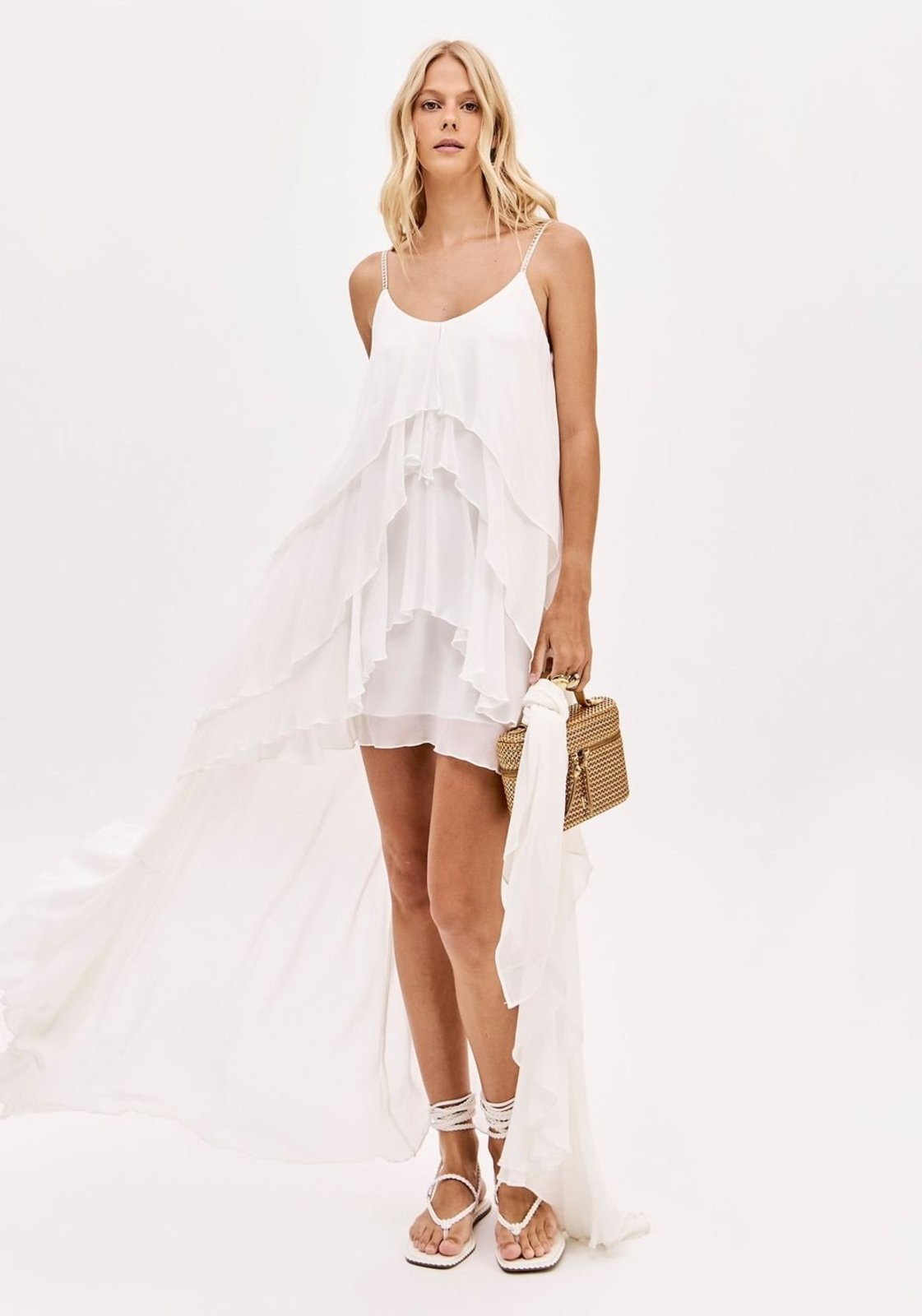 Vestido Chiffon De Alças Com Babados Lança Perfume