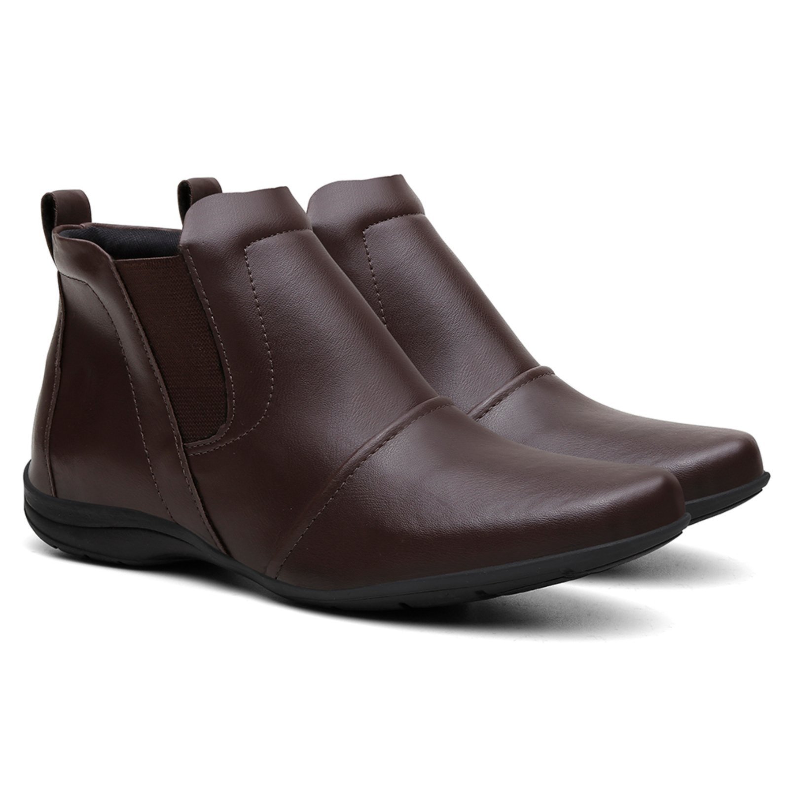 Bota Feminina Chelsea Veritimo Casual Cano Baixo Sola Reta Elástico Clássica Café
