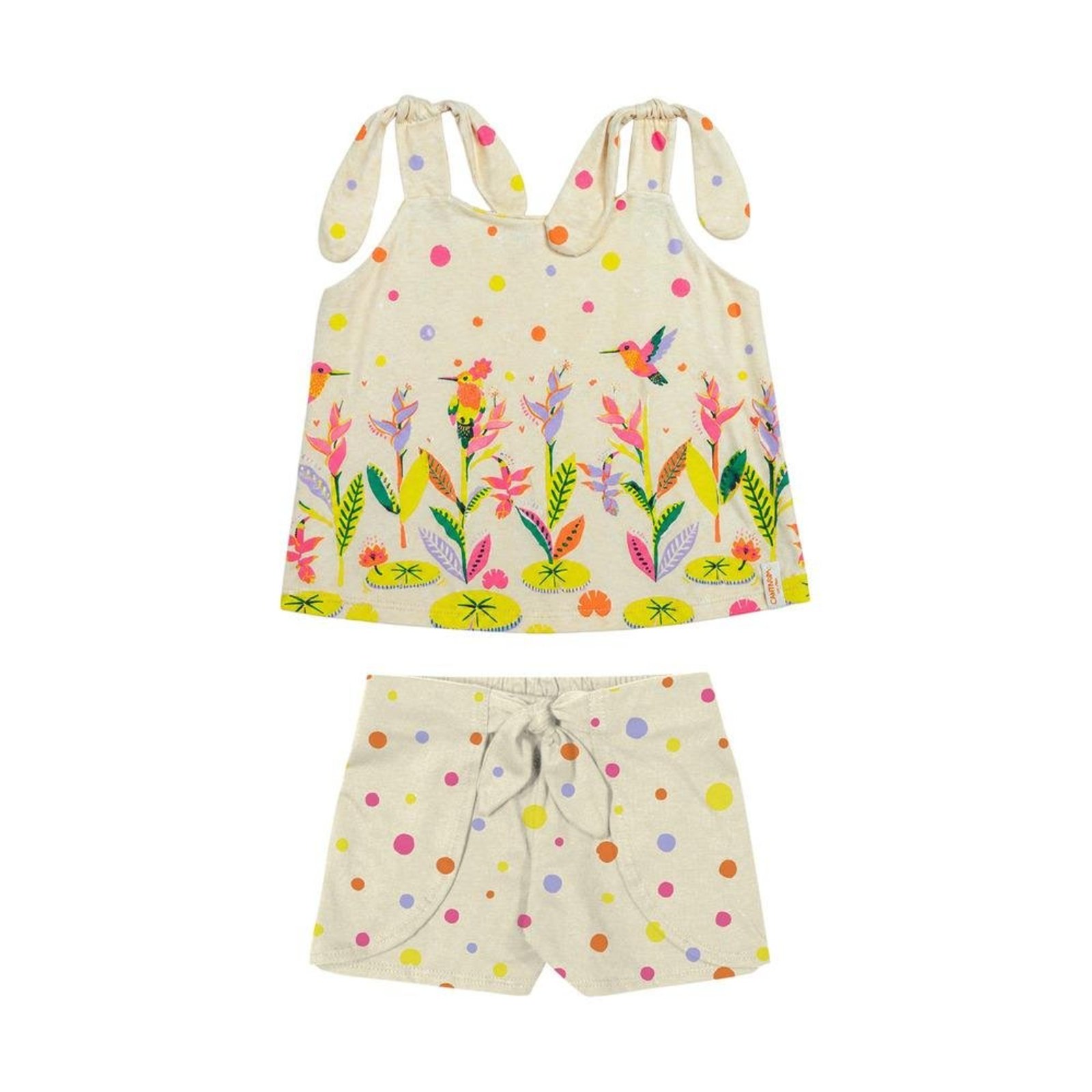 Infantil - Conjunto Feminino Blusa Alça Shorts Estampado Elian Bege 1 Unico
