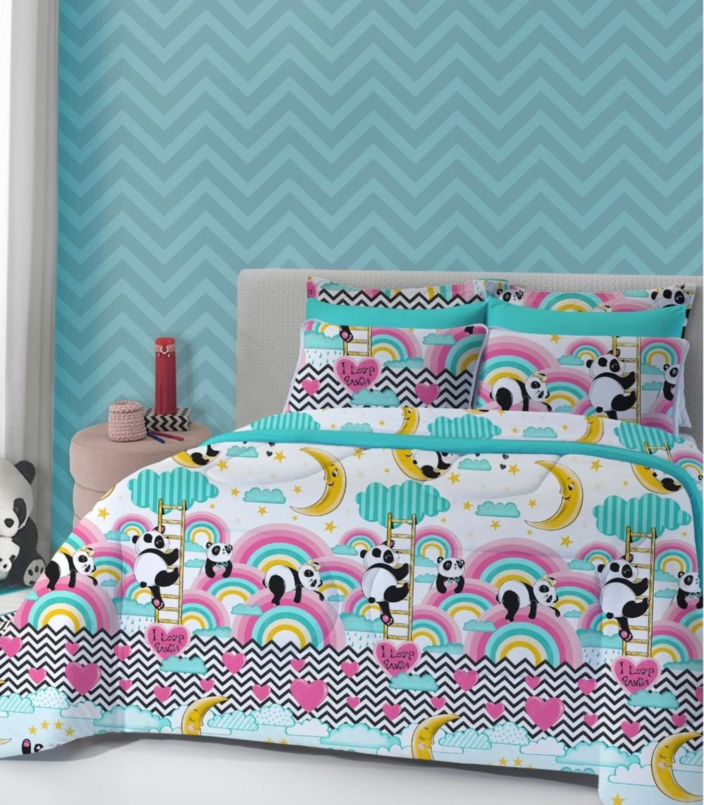 Jogo de Cama Casal Love Panda Vivaldi Verde