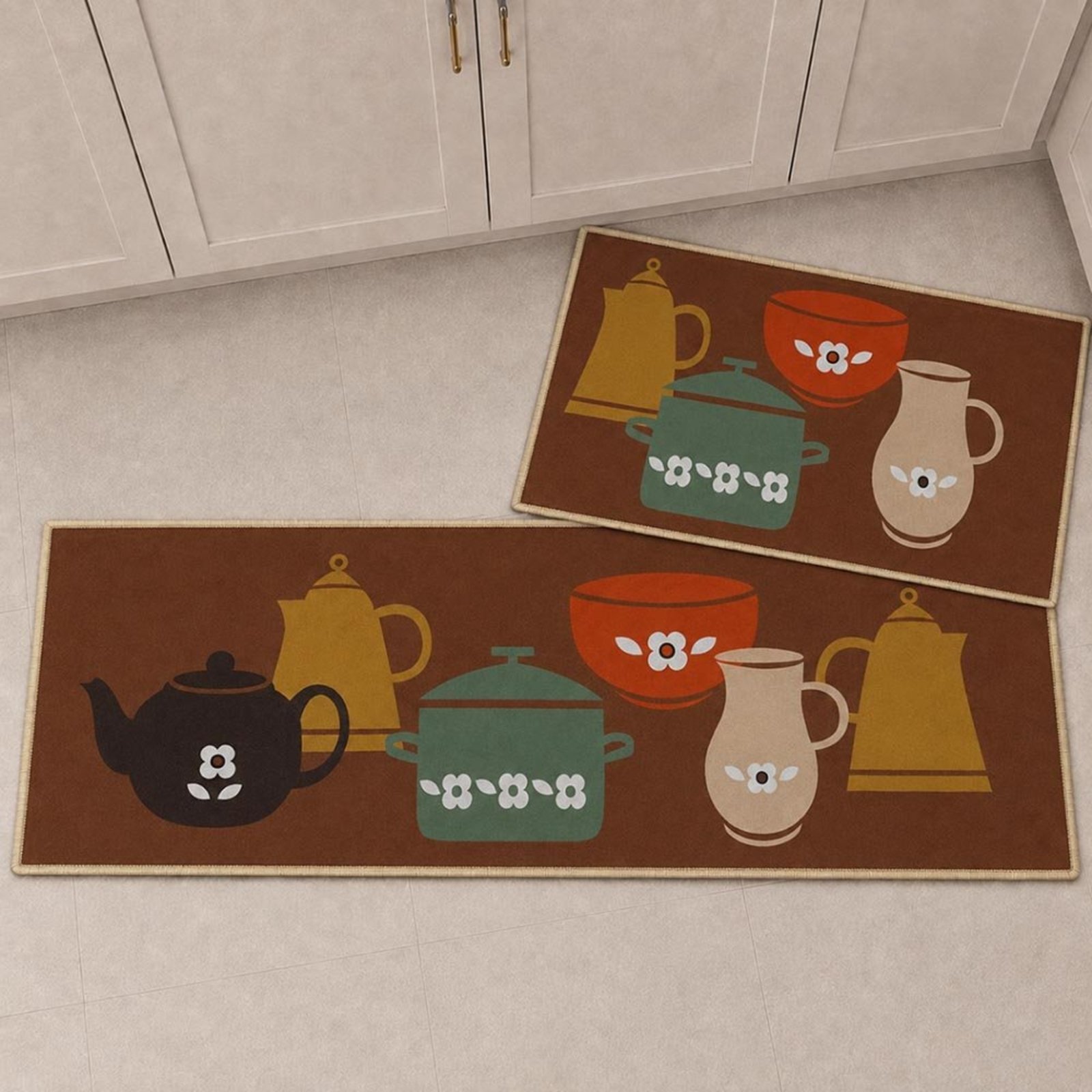 Kit Tapete para Cozinha 2 Peças Passadeira Antiderrapante Emborrachada Carpete Chá Vintage