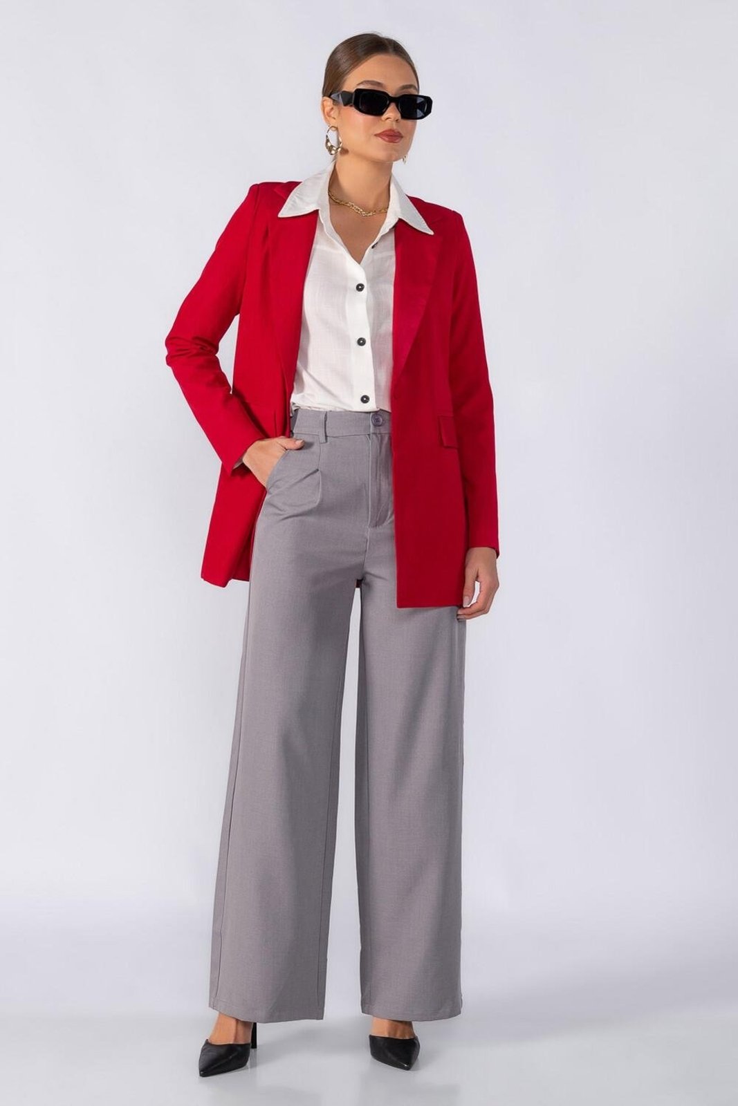 Blazer alfaiataria alongado Vermelho