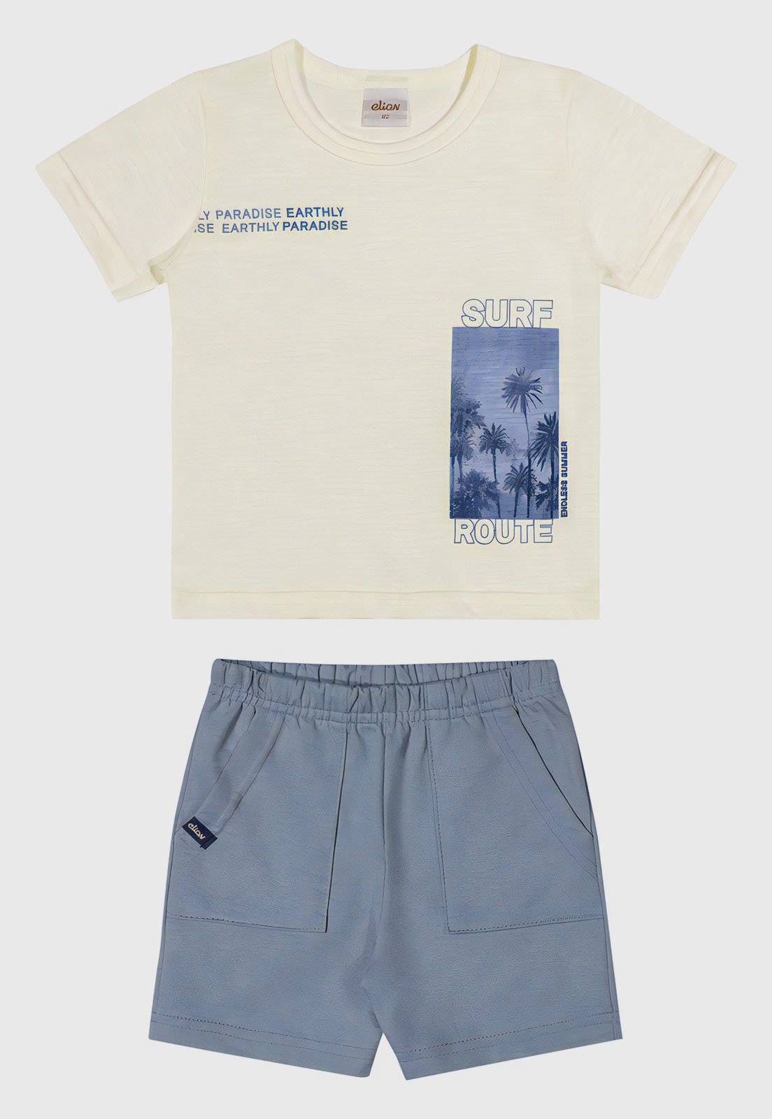 Infantil - Conjunto 2pçs Manga Curta Elian Camiseta E Bermuda Bege