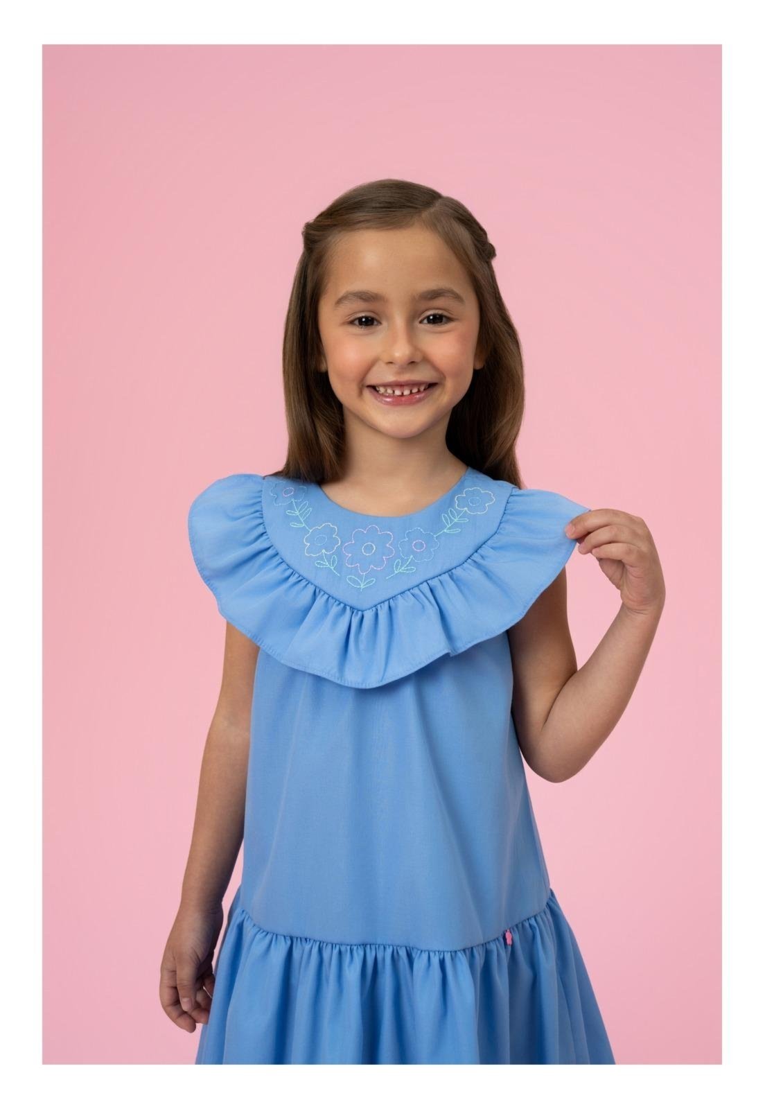 Infantil - Vestido Menina Liso Azul Mon Sucré 1 Bordô