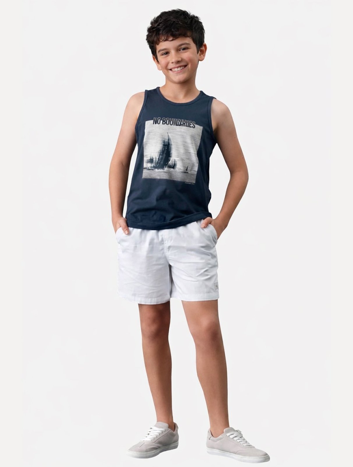 Infantil - Bermuda Calvin Klein Color Curta Paper Cardarço Branco/Branco Branca