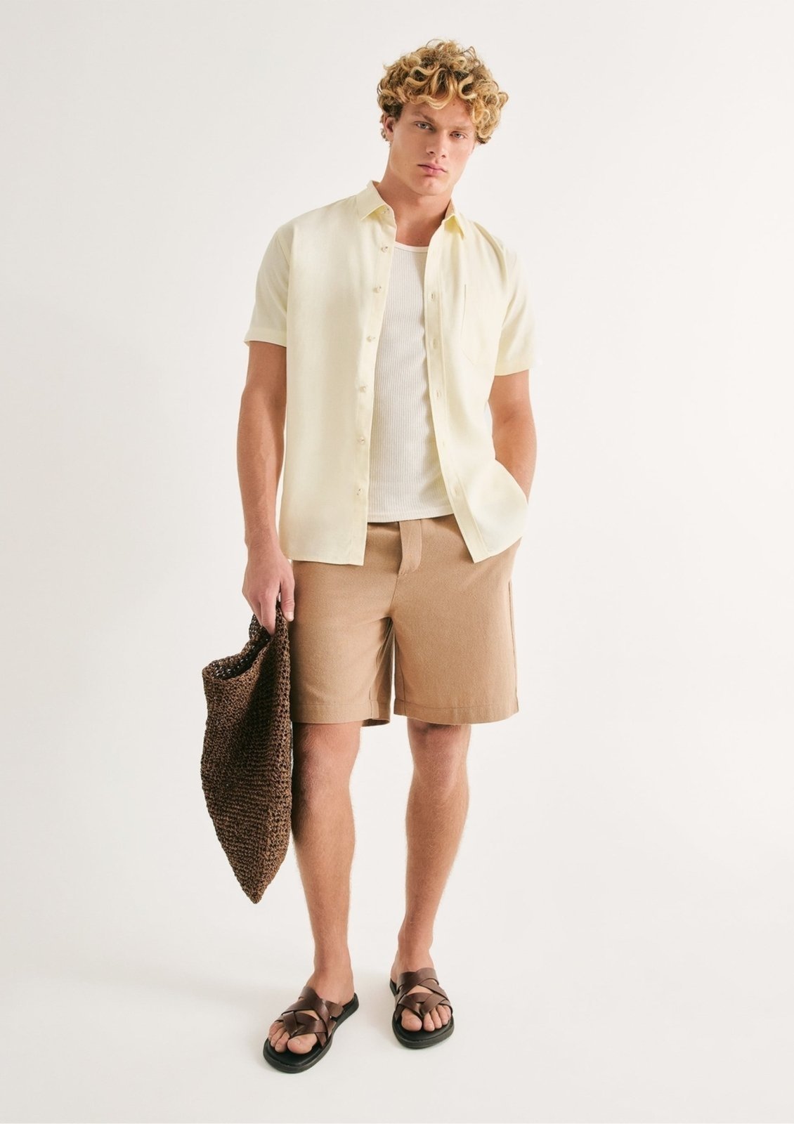Vista 2 Bermuda Masculina Reta Texturizada Hering verde Hering verde