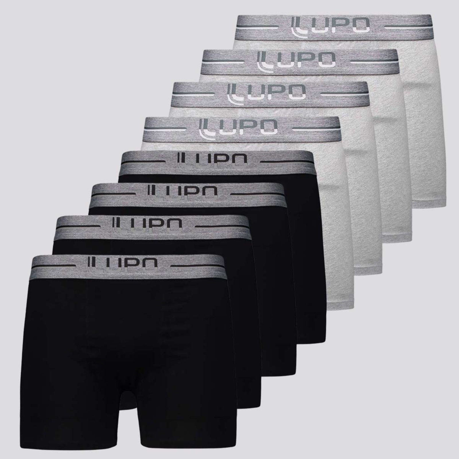 Kit de 8 Cuecas Boxer Lupo Anatomic Shape Preta e Cinza Mescla