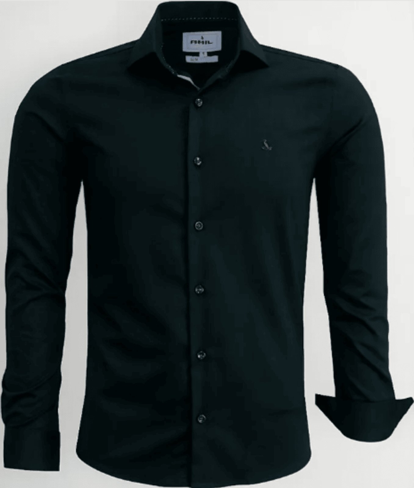 Camisa Social Amil Slim Bond Macia Viscose e Poliéster com Elastano Manga Longa Luxo Preto