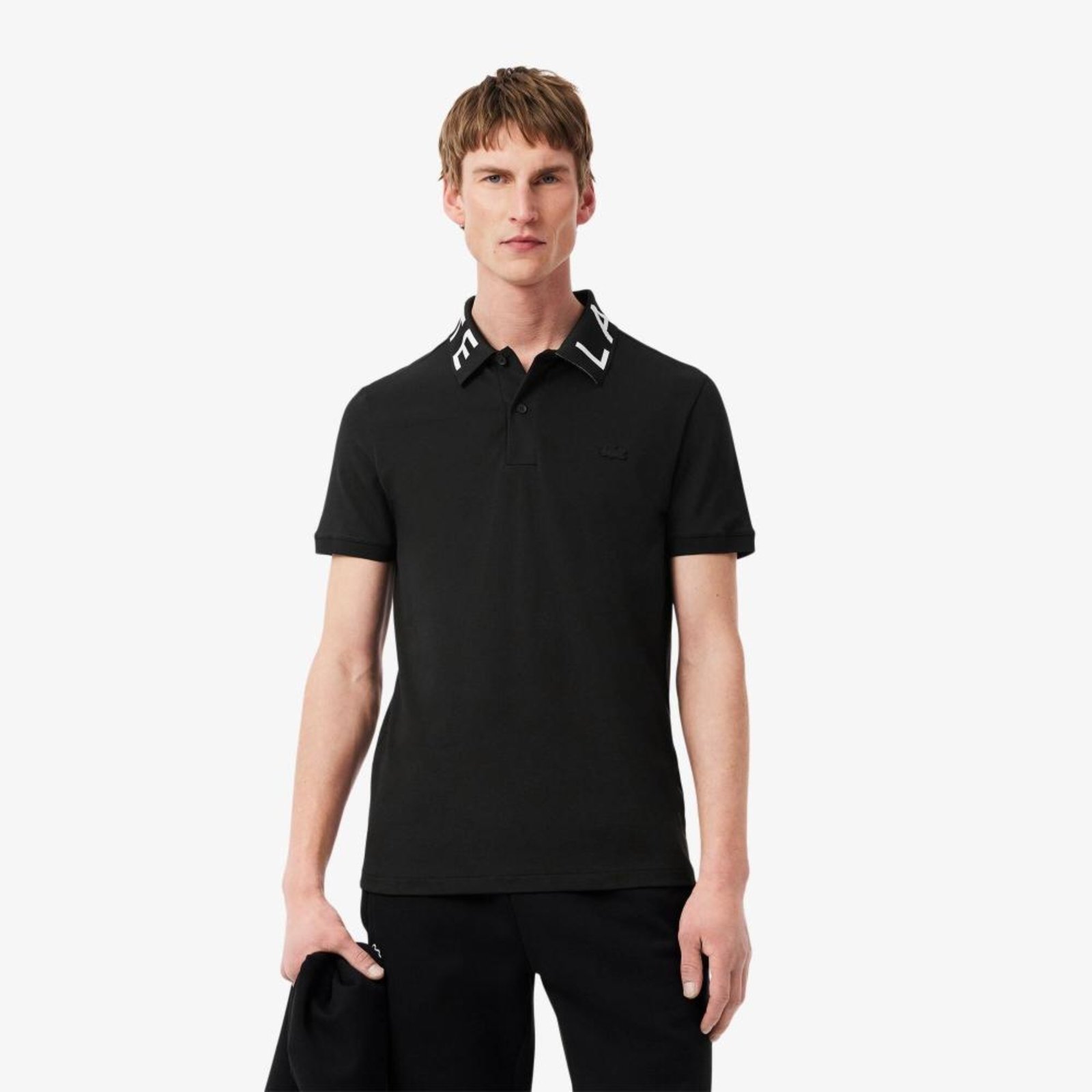 Camisa Polo Lacoste Jacquard Branded, corte ajustado Preto
