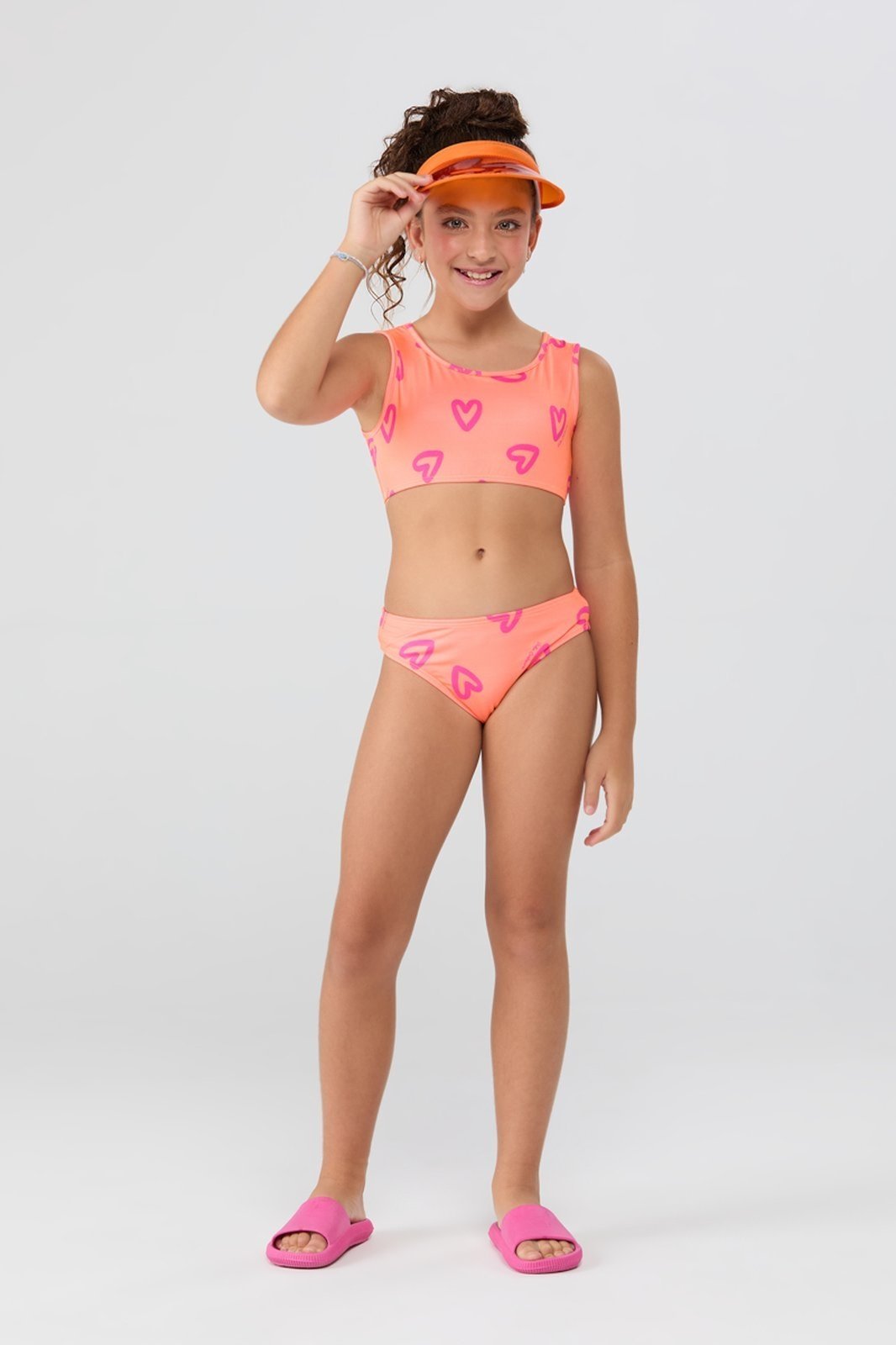 Conjunto Praia Feminino UV50+ Top Nadador Corações
