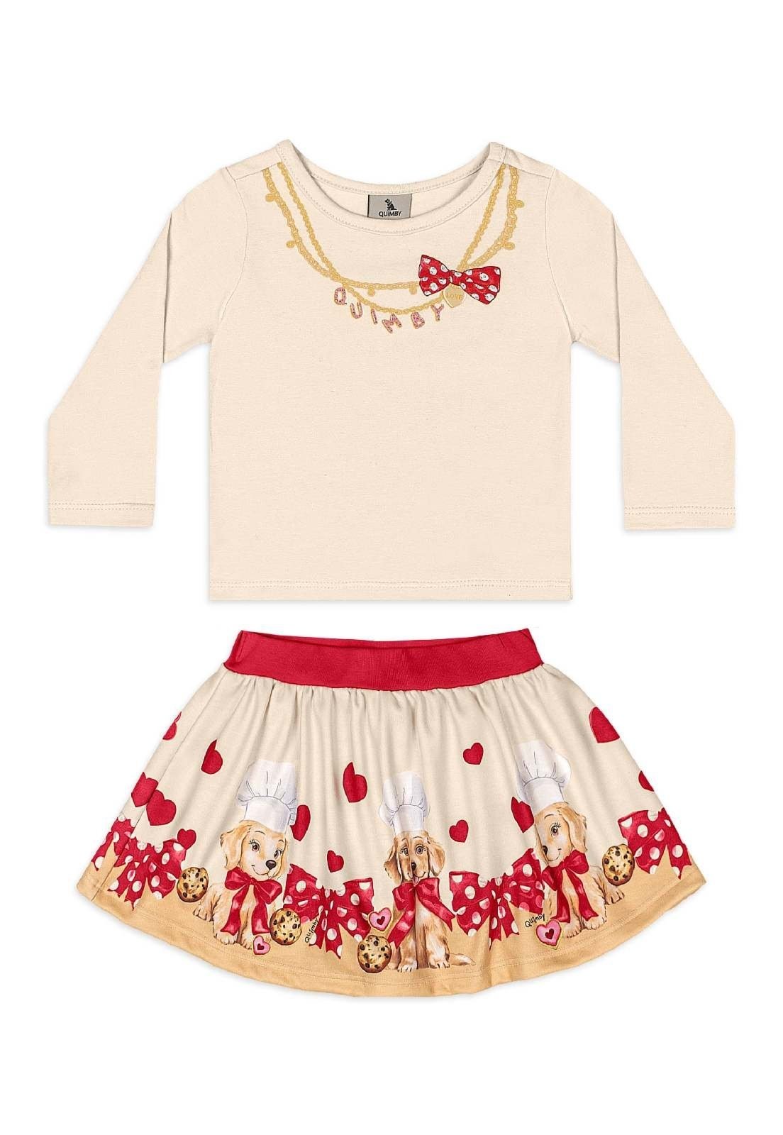 Infantil - Conjunto Blusa Saia Quimby Branco