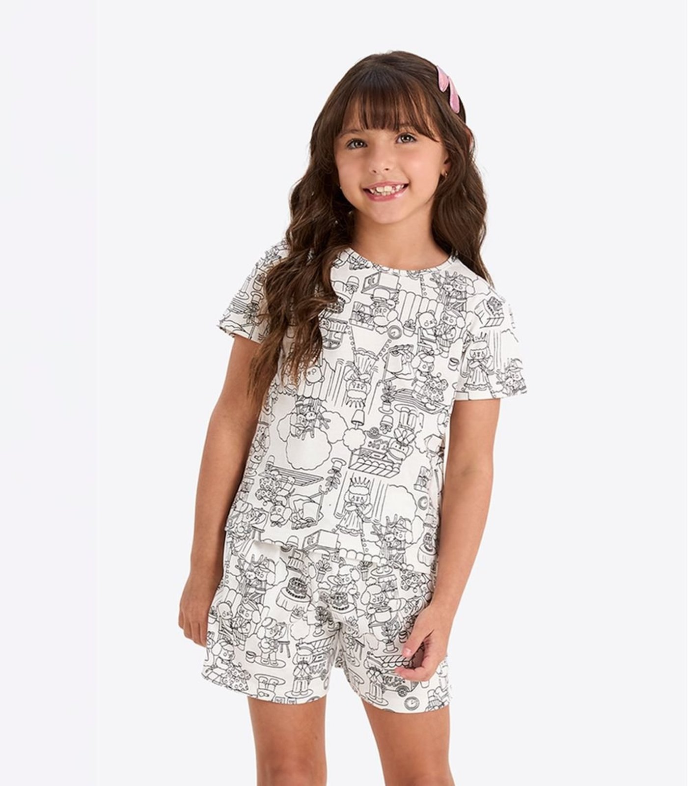 Infantil - Pijama Verão Menina Com Kit Canetinha Rovi Bege