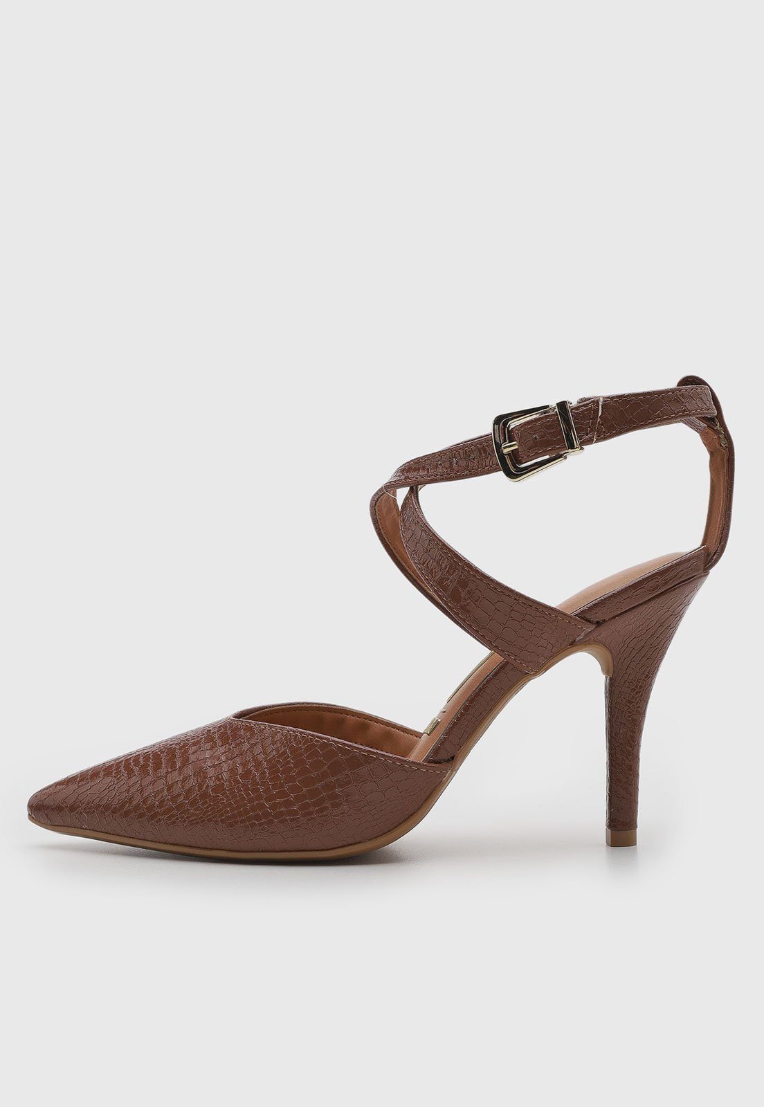 Scarpin Feminino Vizzano Salto Alto Tira Fivela Marrom