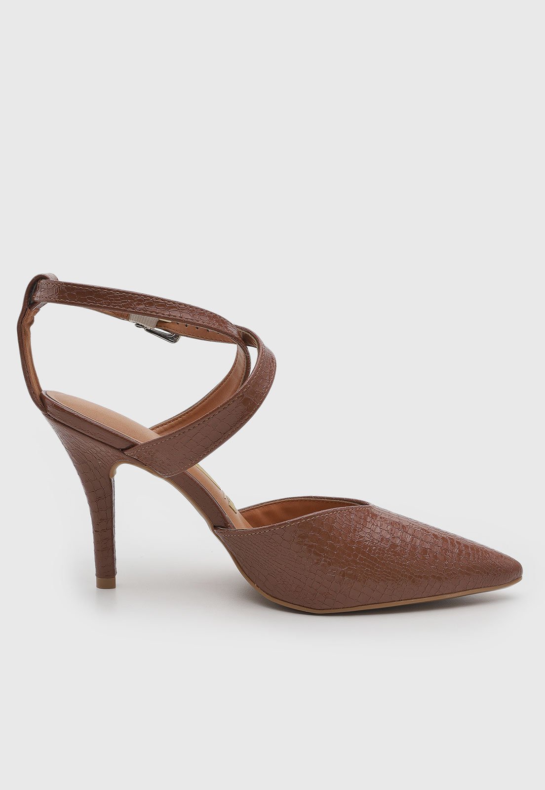 Vista 3 Scarpin Feminino Vizzano Salto Fino Tira Fivela marrom VIZZANO marrom