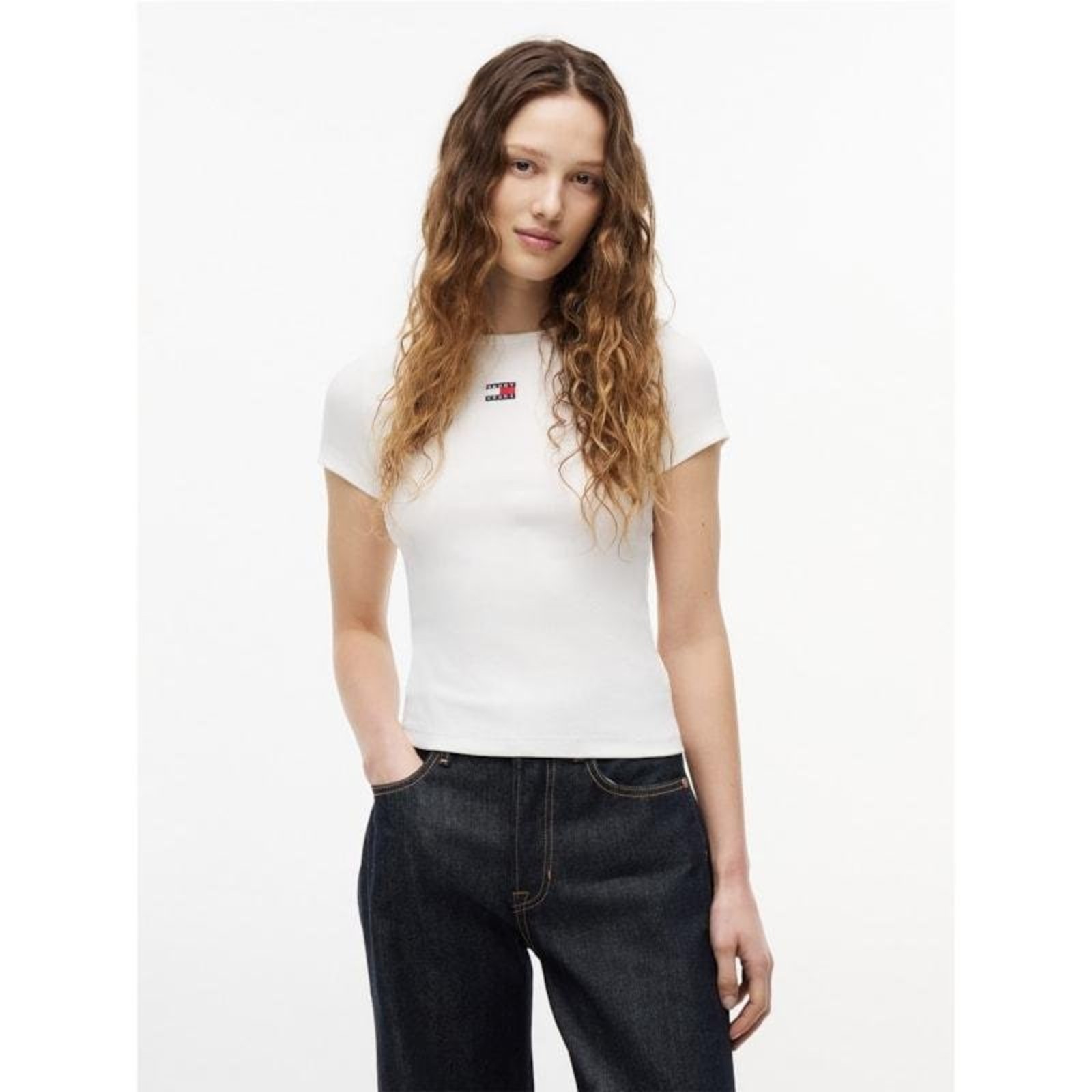 Camiseta Slim com Logo Tommy Jeans Branco