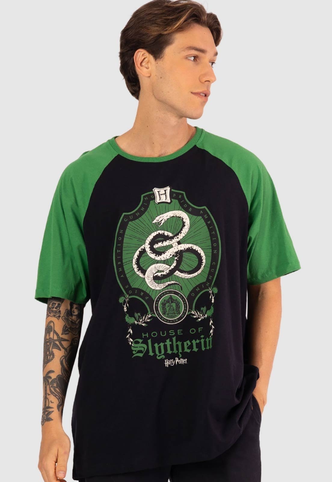 Camiseta Piticas Harry Potter Casa Sonserina Preto / Verde