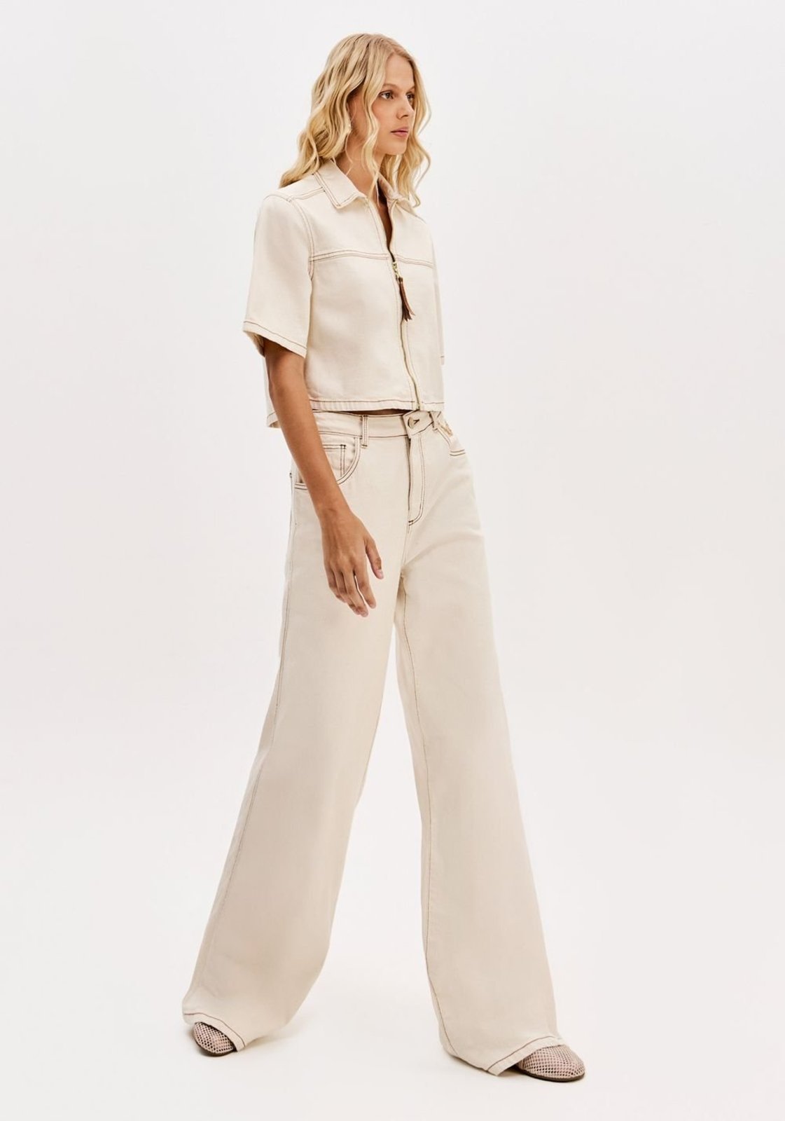 Calça Sarja Wide Leg Com Cintura Alta Sport Easy