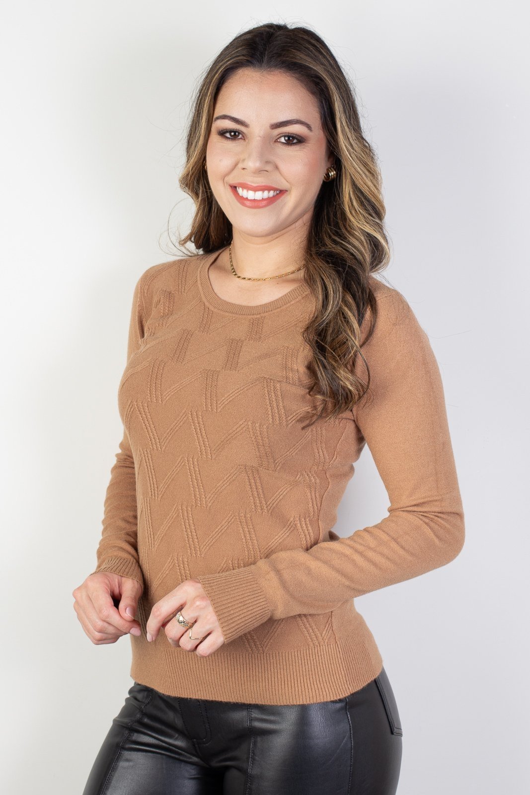 Blusa gola redonda feminina 81158 – Marrom