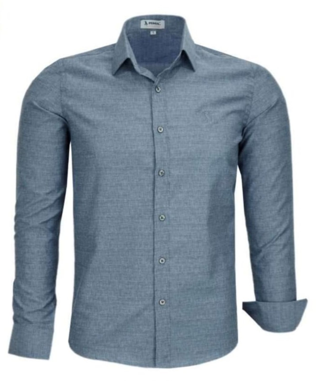Camisa Social Amil Slim Bard Misto Mesclado Manga Longa Luxo Azul