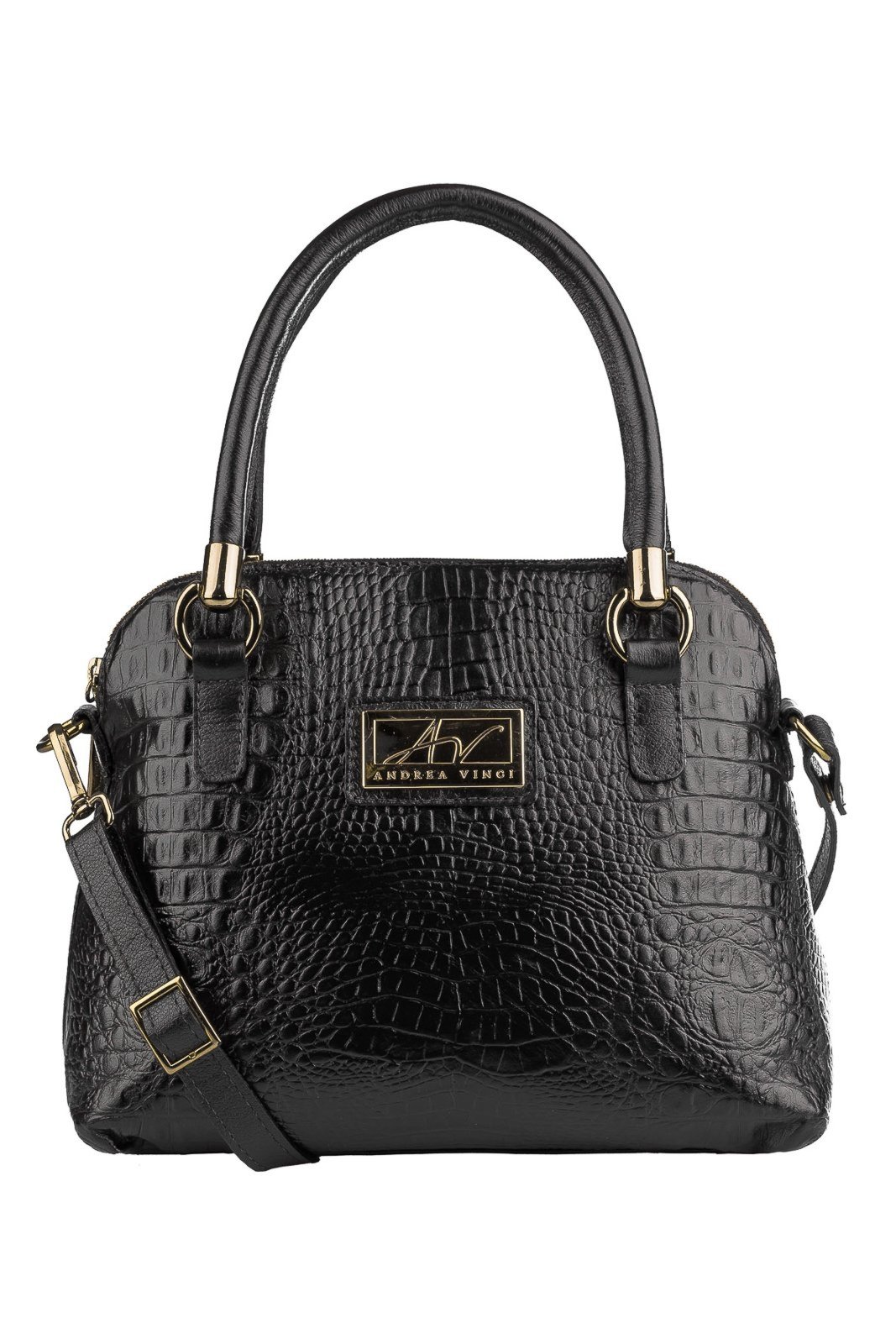 Bolsa baú de couro croco Donna - Preto