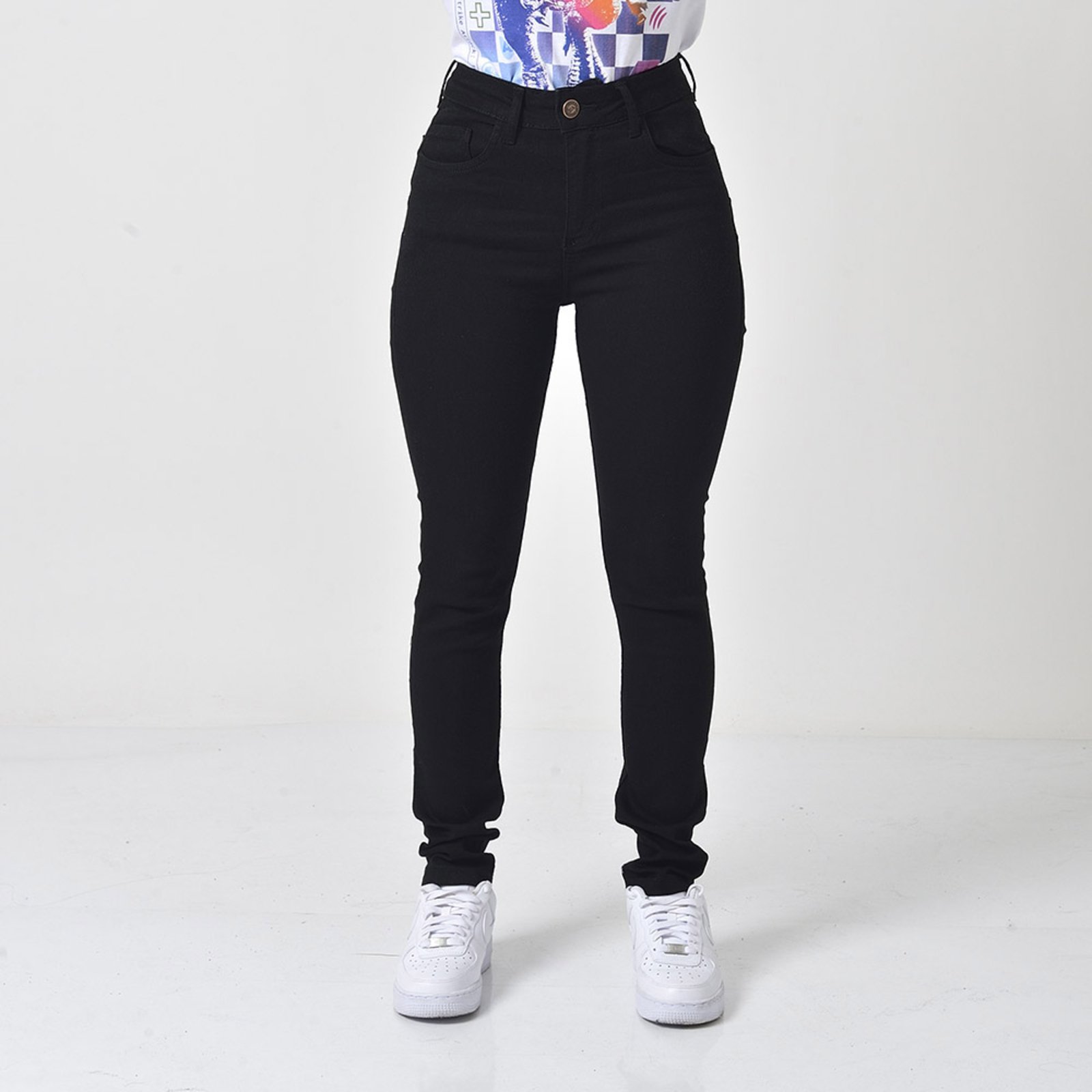 Calça Jeans Skinny Feminina Preta Cintura Alta Preto