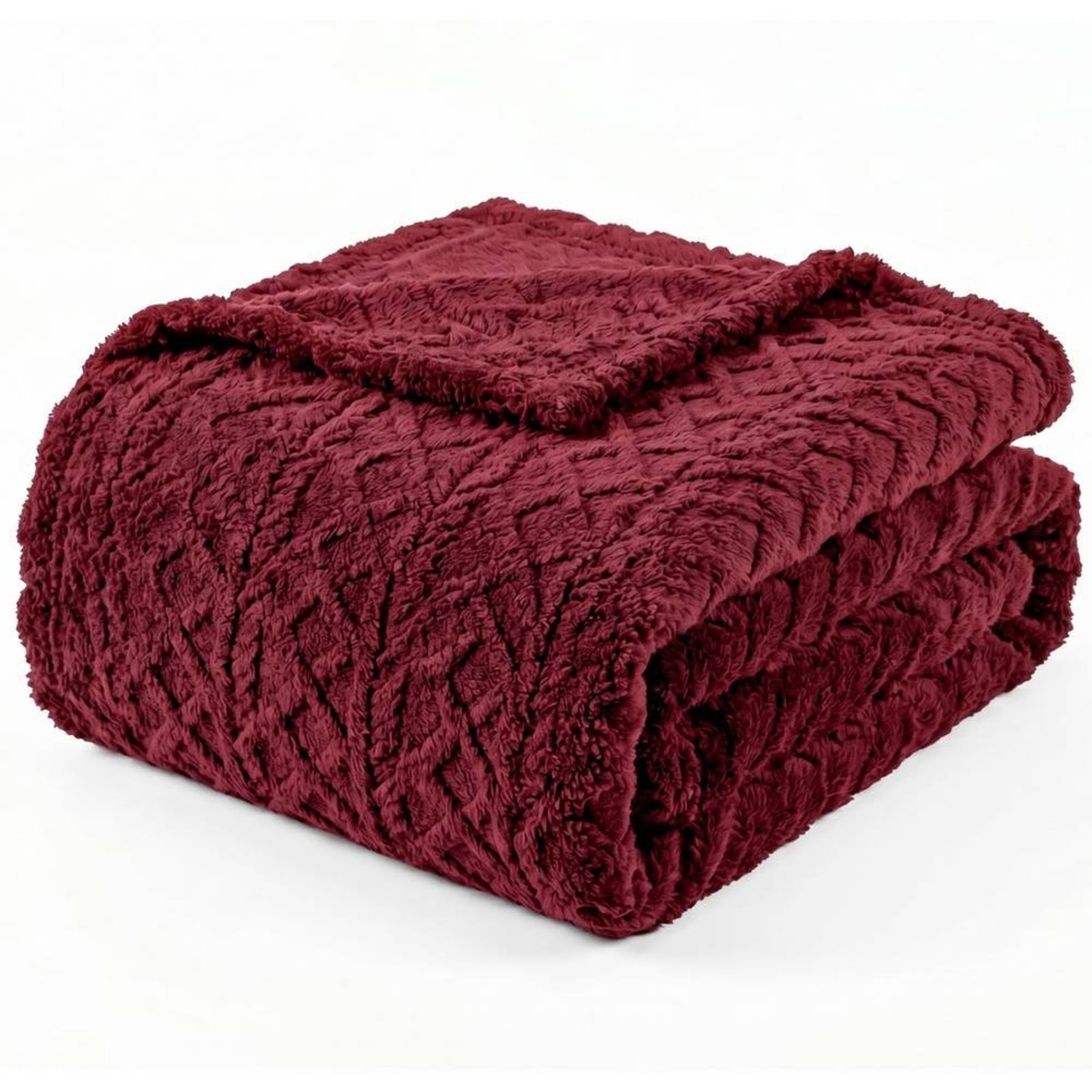 Manta Queen Casa Modelo Enxovais Dupla Face 240g/m²Jacquard Alto Relevo Aveludada Quente e Macia Marsala - 100% Poliéster