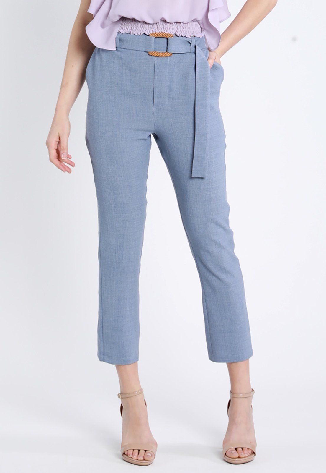 Calça Alfaiataria com Cinto Azul