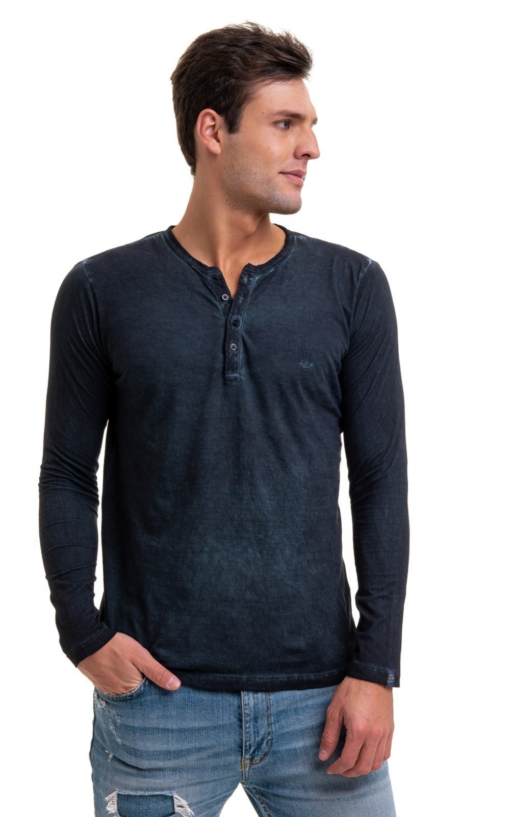 Vista 3 Camiseta henley Aburguesia Slim Fit Azul Alfaiataria Burguesia azul marinho Alfaiataria Burguesia azul marinho