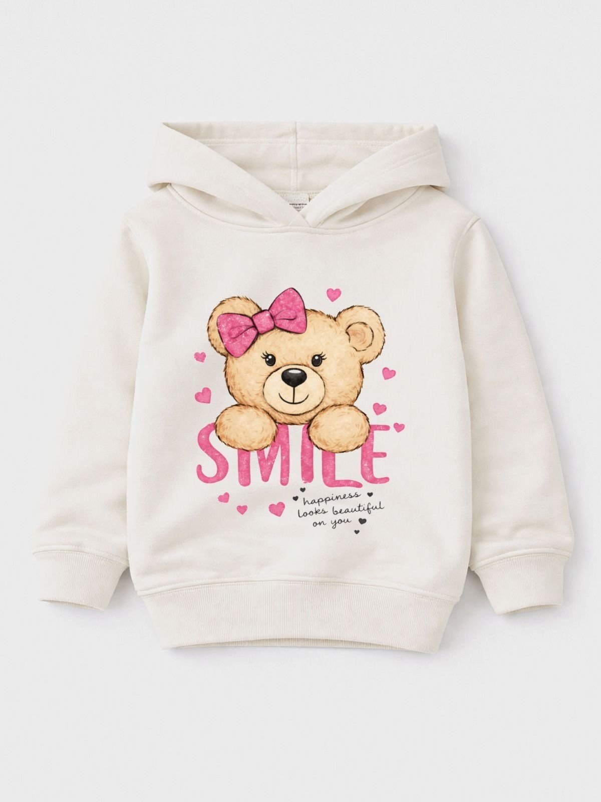 Vista 2 Infantil - Blusão Moletom Peluciado Smile Urso - Off White Look Infantil off-white white Look Infantil off-white white