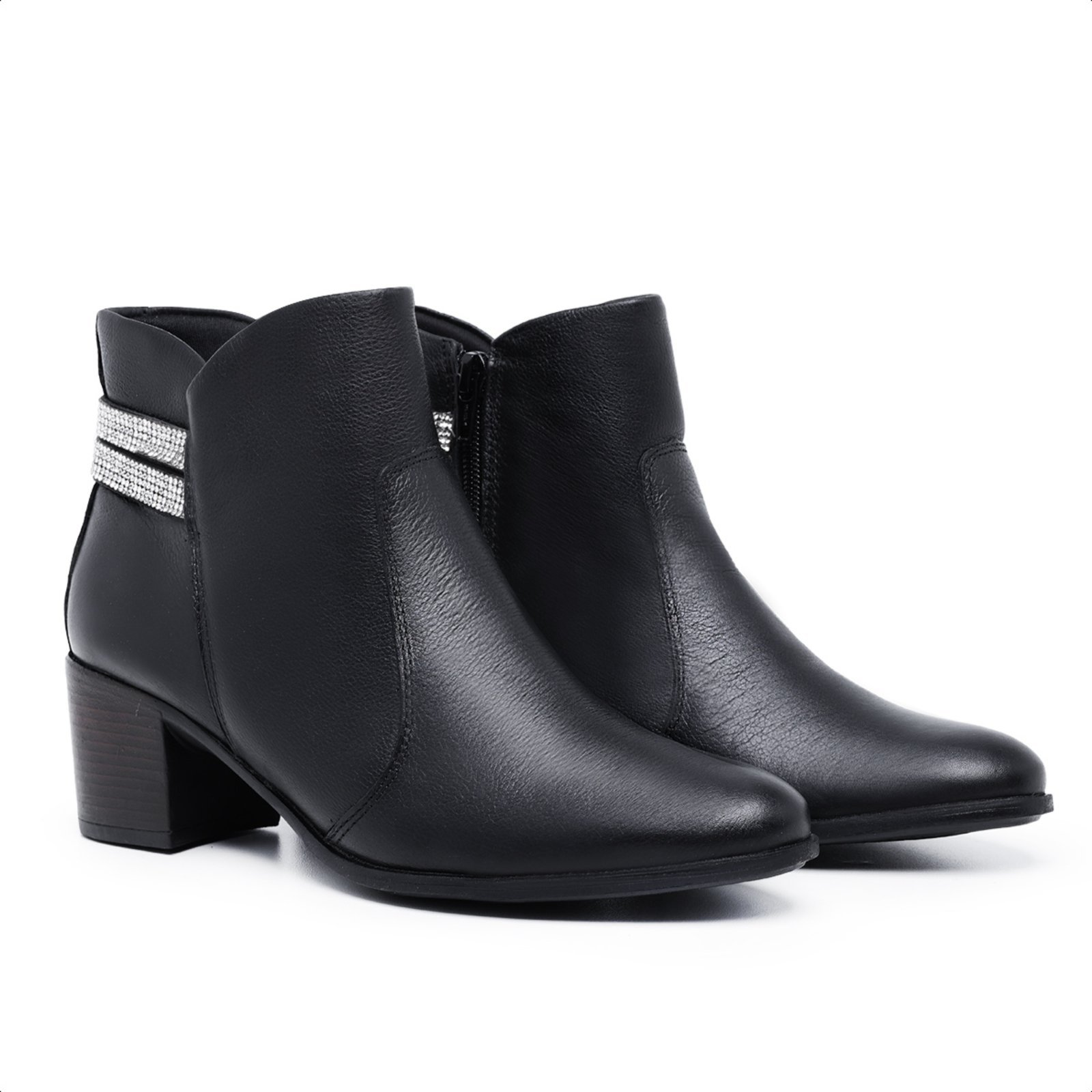 Bota Feminina, Kauany Calcados, Bico fino, Salto Baixo de 4 cm Cano 15 cm Mod.1207 Preto