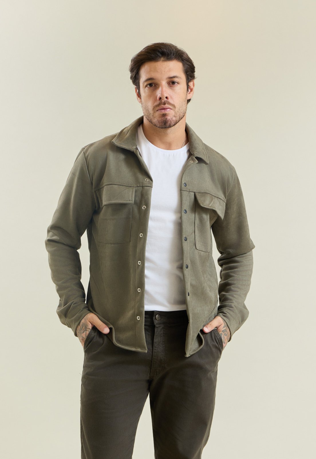 Camisa Suede Masculina Manga Longa Verde Dialogo