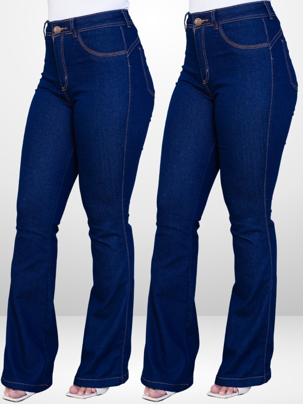 Kit 2 Calça Flare Feminina Mys Jeans Cintura Alta Azul