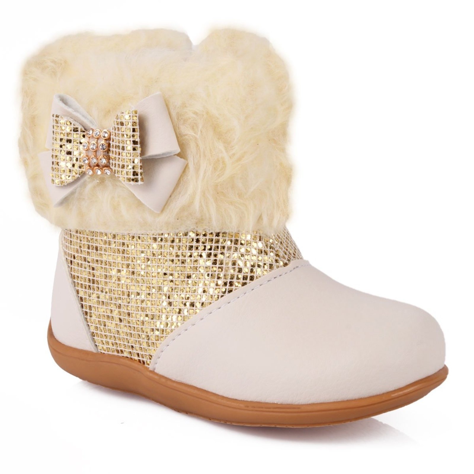Infantil - Bota Menina Bee Happy Docinho com Brilho e Pelo - Off-White