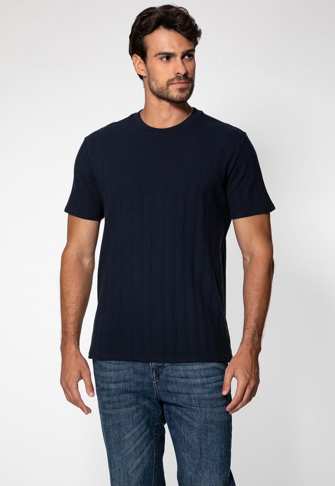 Camiseta Guess Malha Trabalhada Azul Escuro