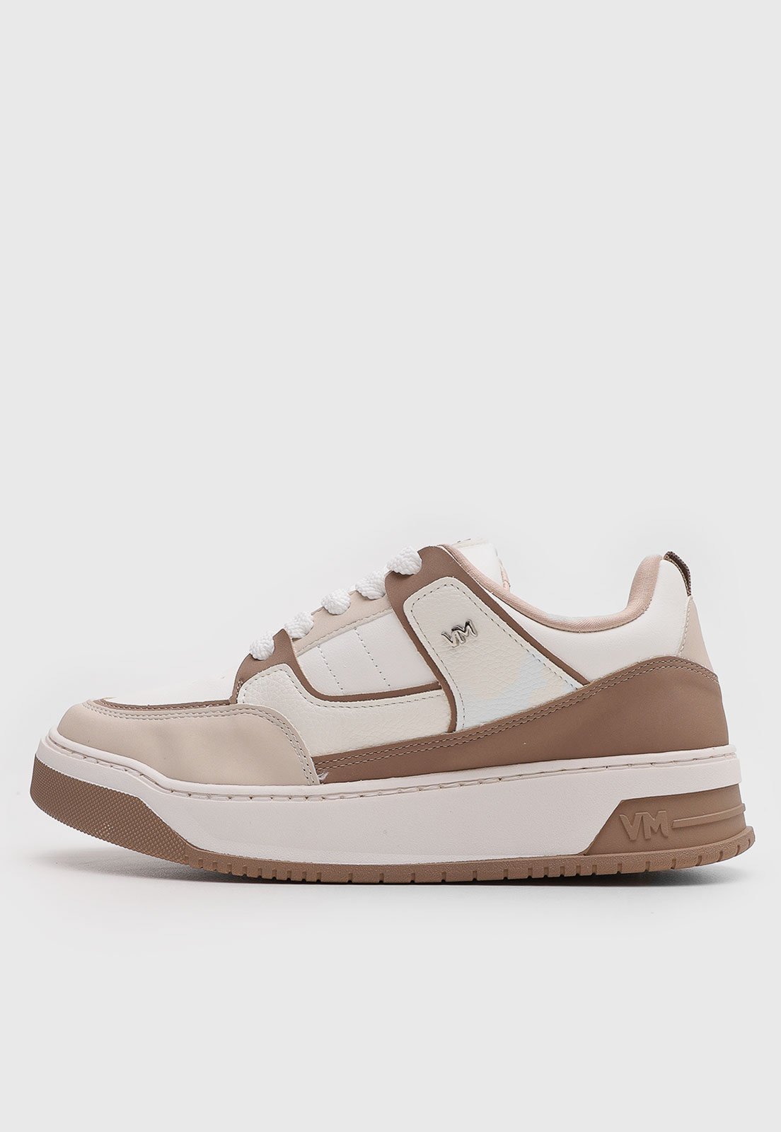 Tênis Feminino Via Marte Branco com Detalhes Bege e Marrom
