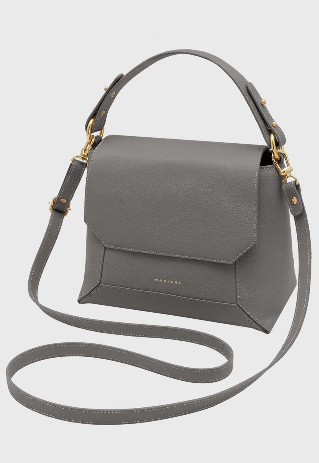 Bolsa Transversal Couro Mariart Amêndoa Cinza